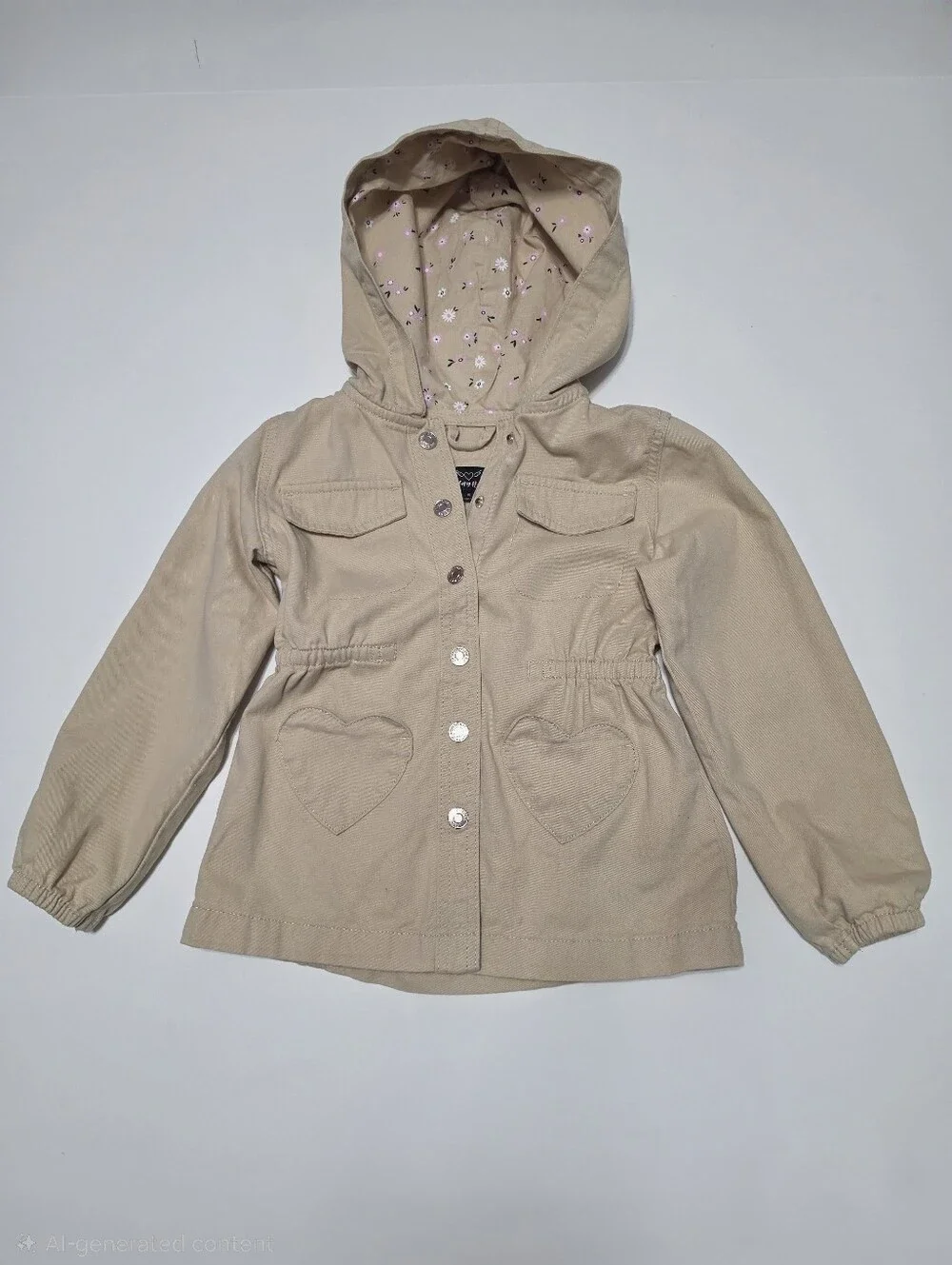 Victory Heart Girl's Cotton Lightweight Khaki Utility Hoodie Jacket Sz 6